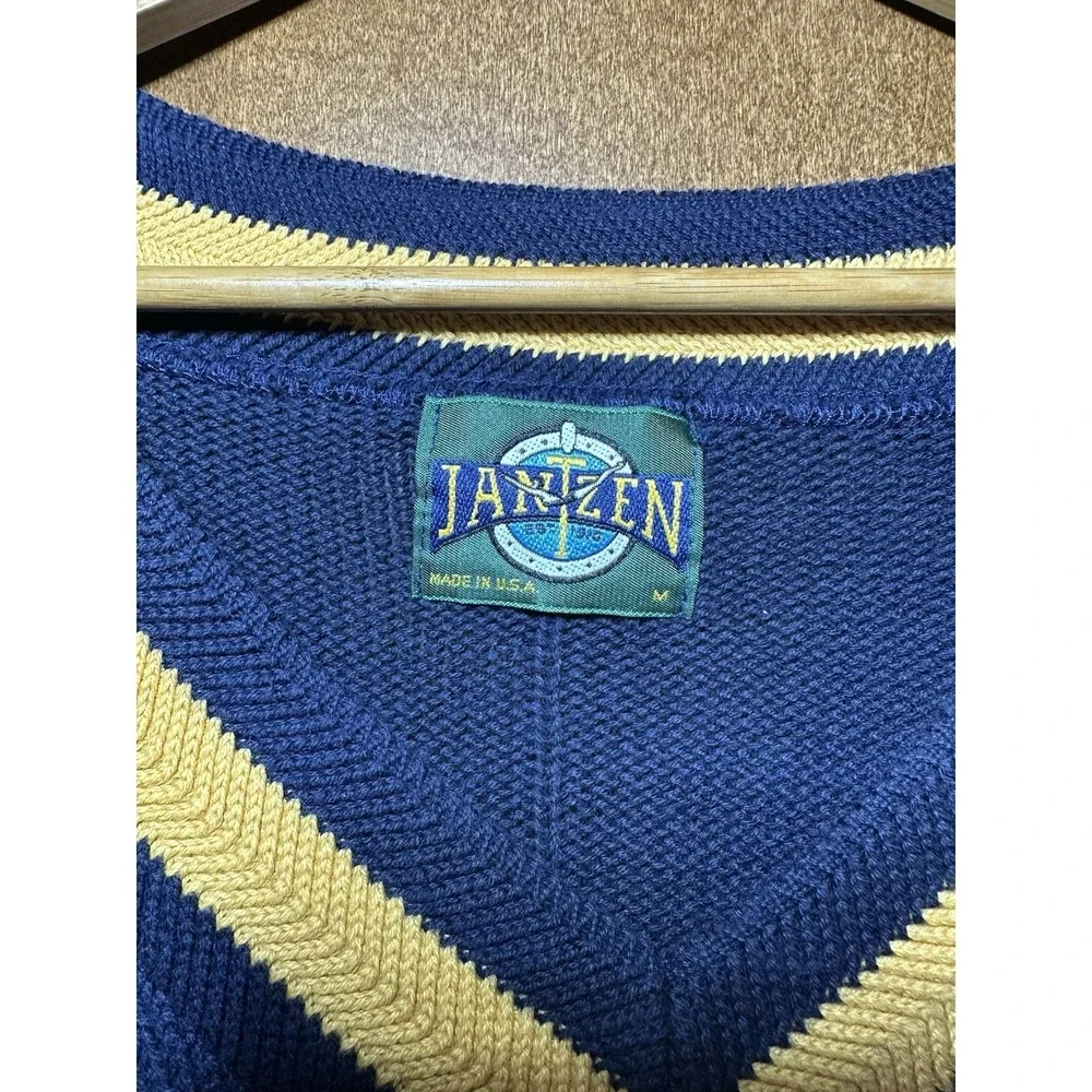 Vintage Jantzen Mens Sweater Blue Yellow V Neck Knit USA Made Size‎ M